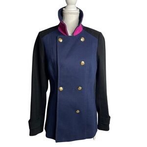 Banana Republic double breasted gold button thick pea jacket pink accents Sz Med
